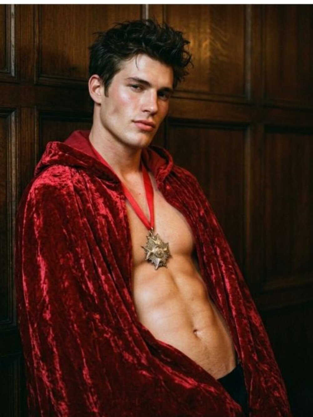 Unbranded Mens OS Red Crushed Velvet Hooded Cape Medallion Statement Goth Core